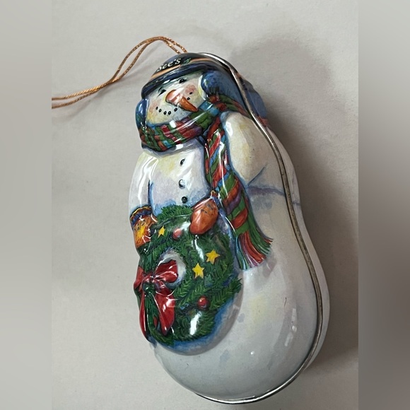 1994 Sees Candy Old Vintage Christmas Ornament Metal Candy container snowman 90s - Picture 2 of 6